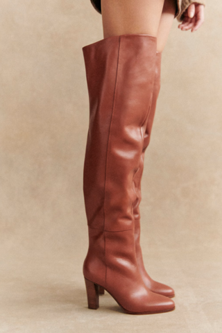 Anaelle Thigh High Boots - Smooth Terracotta - Bovine Leather - Sézane