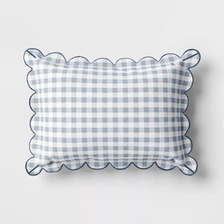 Gingham Scalloped Edge Outdoor Lumbar Pillow