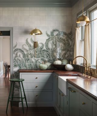 Jessica Helgerson Interior Design green kitchen with handpainted fern tiles