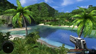 A screenshot of the sun-drenched shores of Far Cry