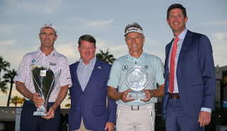 Steven Alker and Bernhard Langer pose at the season-ending Charles Schwab