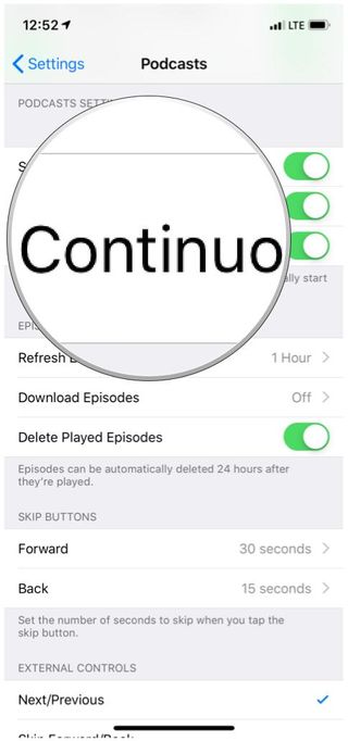 Apple Podcasts settings Continuous Playback option