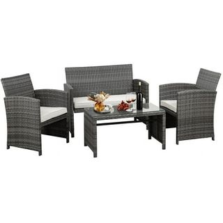 Walsunny 4 Piece Patio Ratten Set Outdoor Furniture Set Wicker Conversation Set With Cushions and Tempered Glass Tabletop