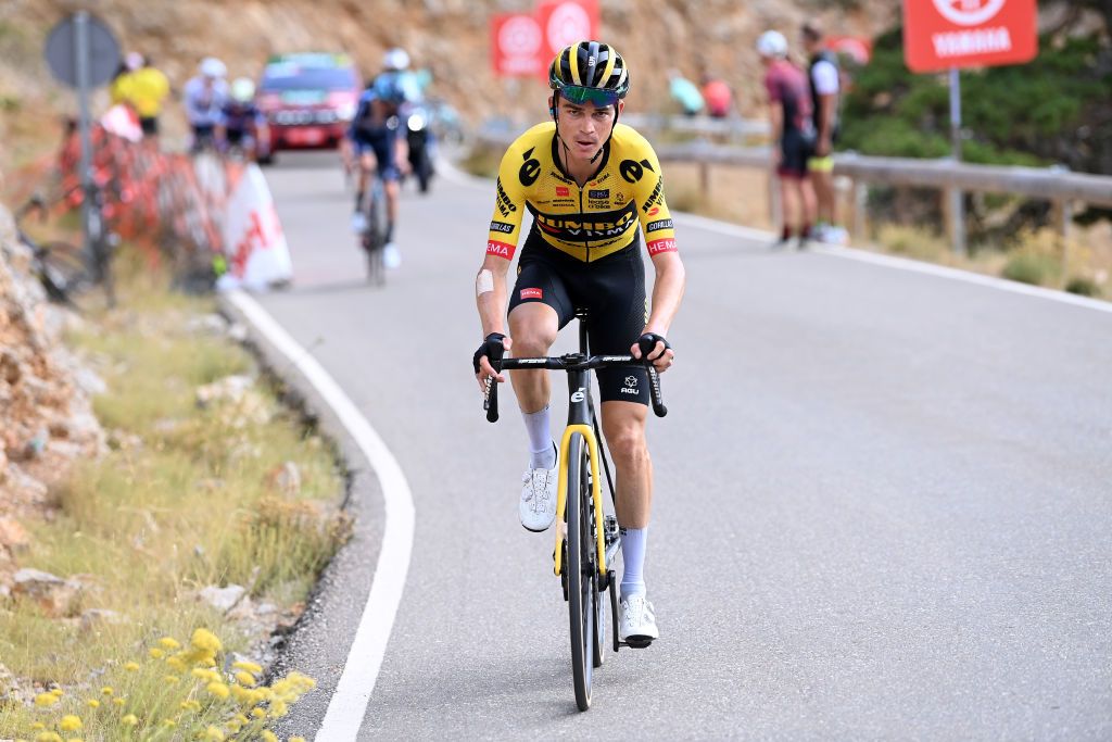 OBSERVATORIO ASTROFSICO DE JAVALAMBRE SPAIN AUGUST 31 Sepp Kuss of The United States and Team JumboVisma competes in the breakaway to win the 78th Tour of Spain 2023 Stage 6 a 1831km stage from La Vall dUix to Observatorio Astrofsico de Javalambre 1947m UCIWT on August 31 2023 in Observatorio Astrofsico de Javalambre Pico del Buitre Spain Photo by Tim de WaeleGetty Images