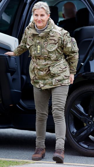 Duchess Sophie arrives, in her Land Rover Discovery, to watch a training exercise at Warcop Training Centre