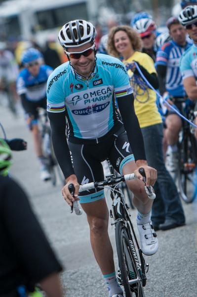 Tom Boonen (Omega Pharma-Quickstep) gets called to the start line