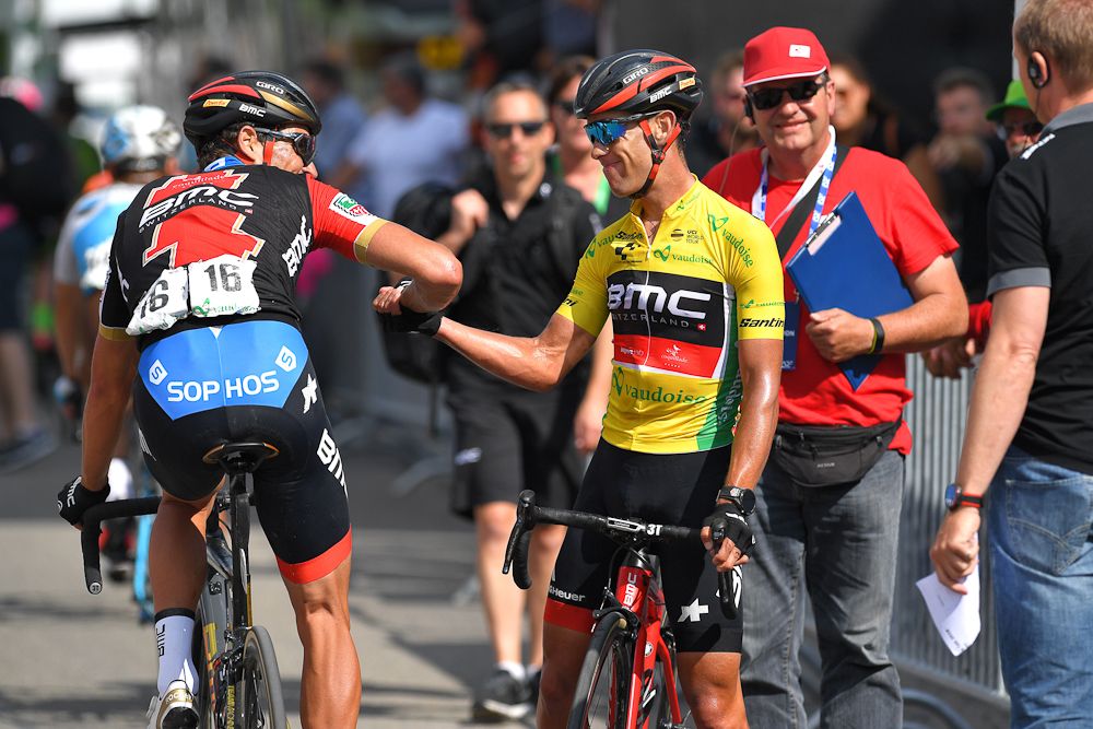 Richie Porte gets congratulations after stage 6 at Tour de Suisse