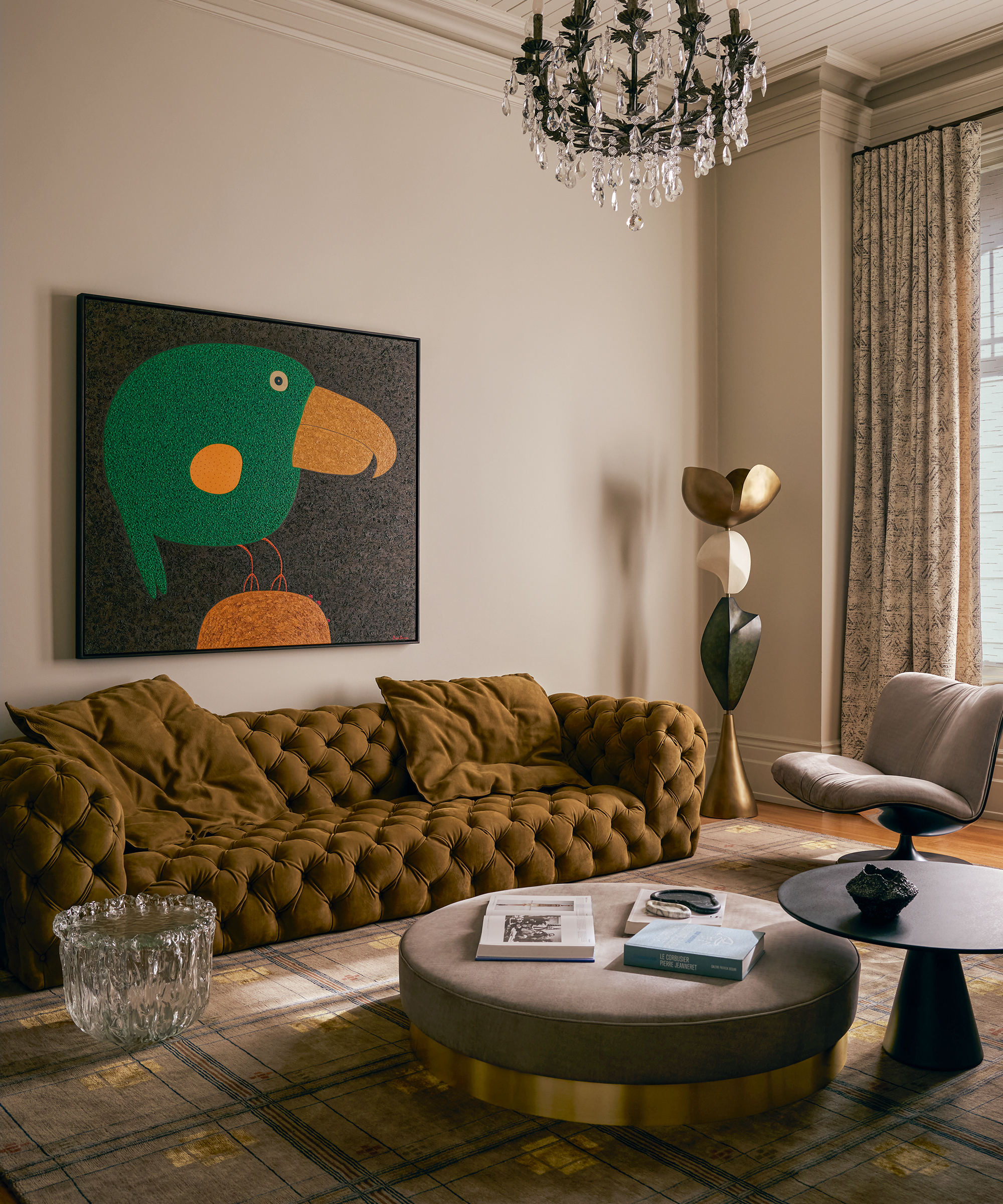 living room with modern sofa and modern art