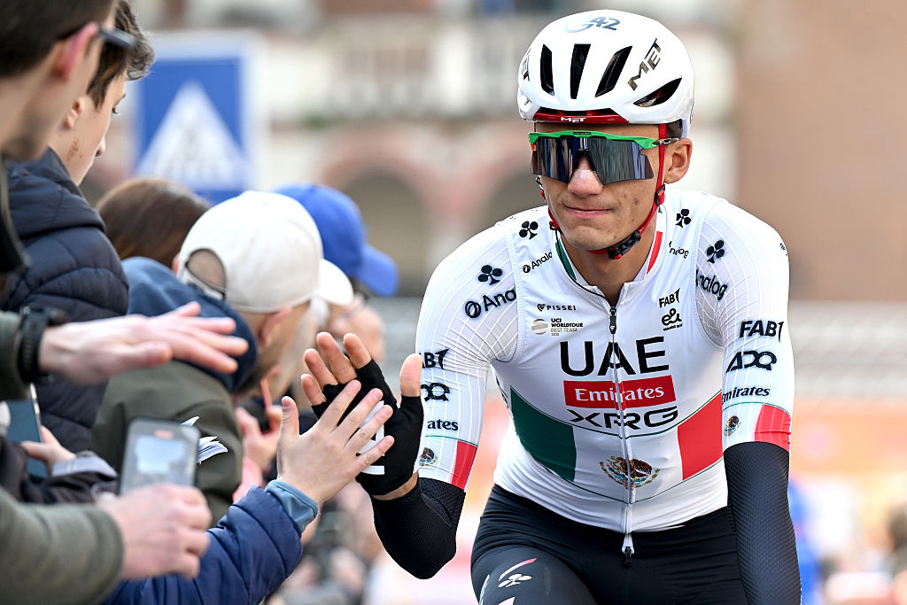 PAVIA, ITALY - MARCH 21: Isaac Del Toro of Mexico and UAE Team Emirates - XRG prior to the 117th Milano-Sanremo 2026, Men&amp;amp;apos;s Elite a 298km one day race from Pavia to Sanremo / #UCIWT / on March 21, 2026 in Pavia, Italy. (Photo by Dario Belingheri/Getty Images)