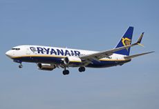 Ryanair plane landing at an airport