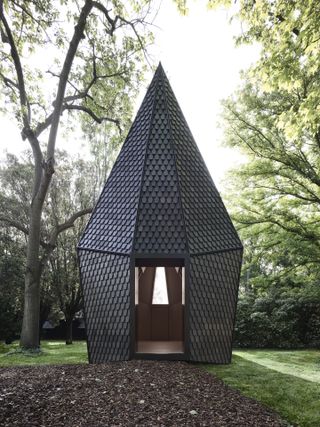 Asplund Pavilion at the 2018 Venice Architecture Biennale, set among the trees on site
