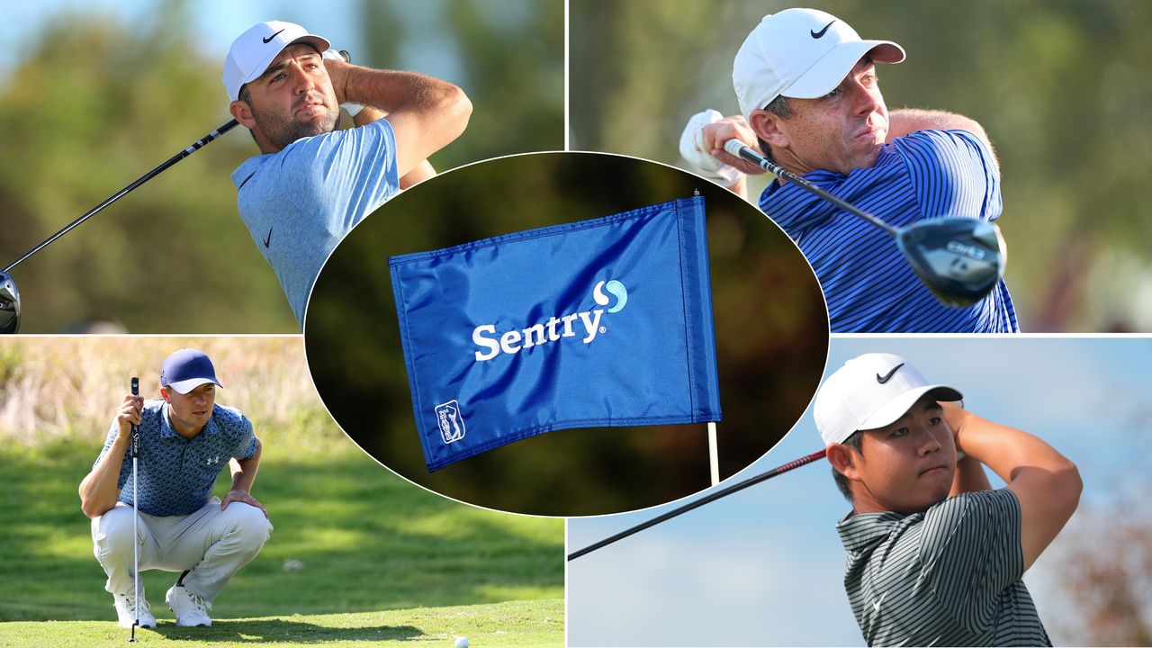 Four PGA Tour golfers and a Sentry flag