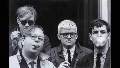 Andy Warhol, Henry Geldzahler, David Hockney and Jeff Goodman, 1963, by Dennis Hopper