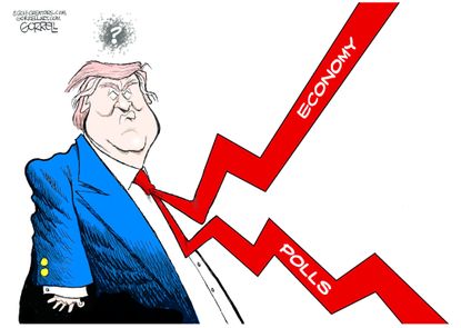 Political cartoon U.S. Trump approval rating economy polls