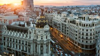 birds eye view of Madrid Gran Via road