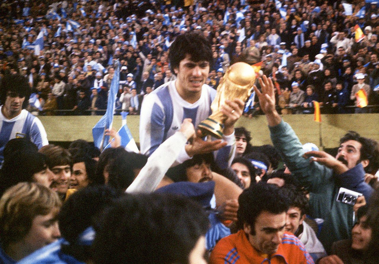 Argentina captain Daniel Passarella holds the World Cup trophy after a win over the Netherlands in the 1978 World Cup final