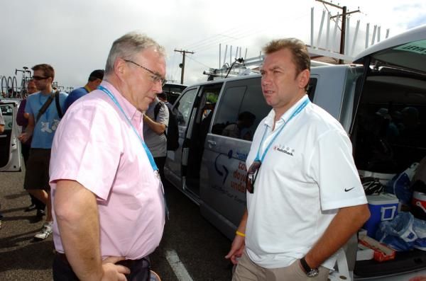 UCI President Pat McQuaid and RadioShack manager Johan Bruyneel