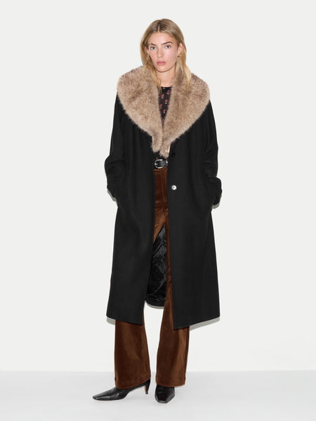 Wool Faux Fur Trim Coat | Black