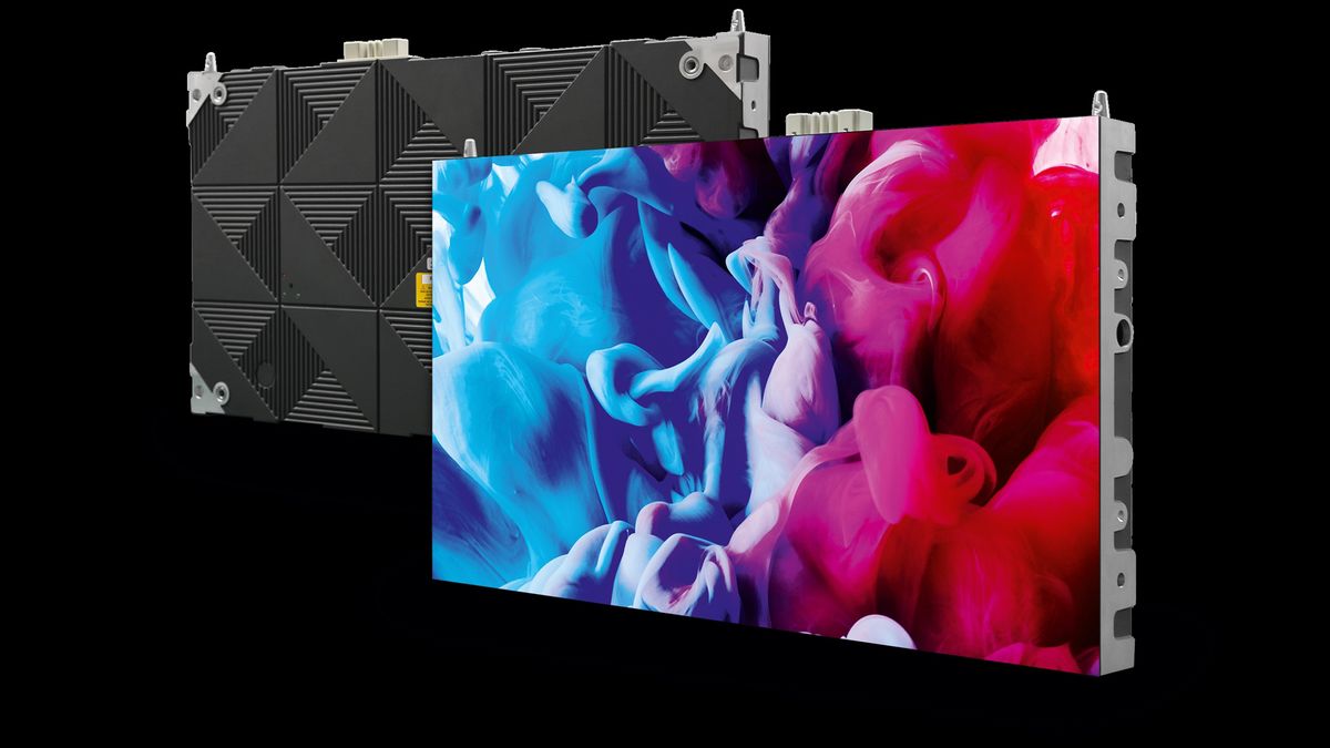 A new dvLED display from Sharp/NEC showing stunning imagery in bright blue, pink and red.