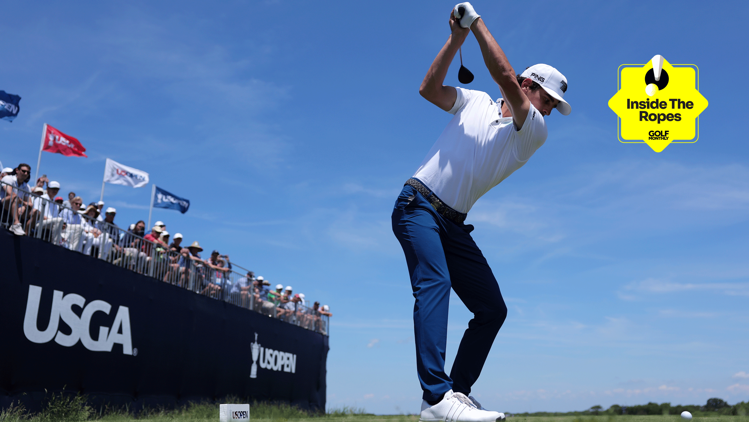 Joaquin Niemann tees off during round two of the 2026 US Open at Shinnecock Hills
