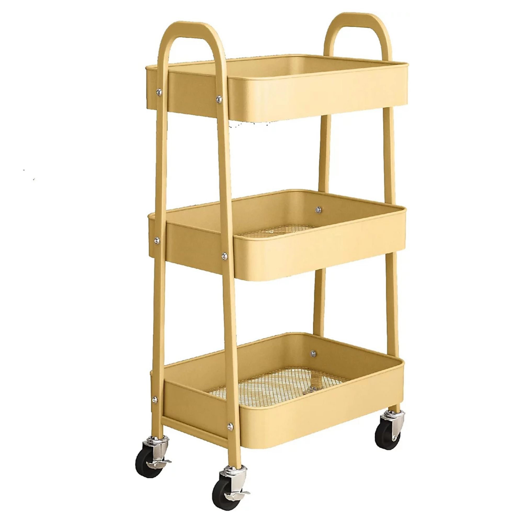 simpa 3 Tier Metal Multipurpose Wheeled Storage Cart - YELLOW