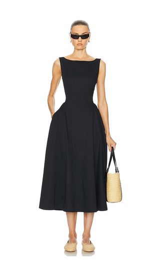 Stretch Cotton Sateen Midi Dress