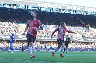Adam Armstrong of Southampton celebrates after scoring to put his team 2-1 up during the Sky Bet Championship match between Ipswich Town and Southampton FC at Portman Road on April 01, 2024 in Ipswich, England. (Photo by Matt Watson/Southampton FC via Getty Images)