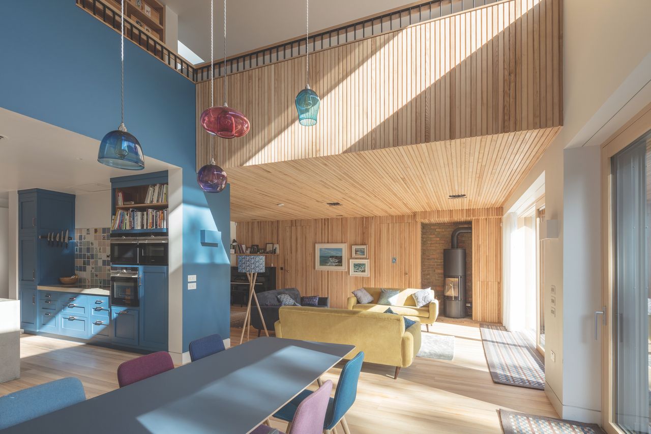 timber cladding in open plan kitchen and living space