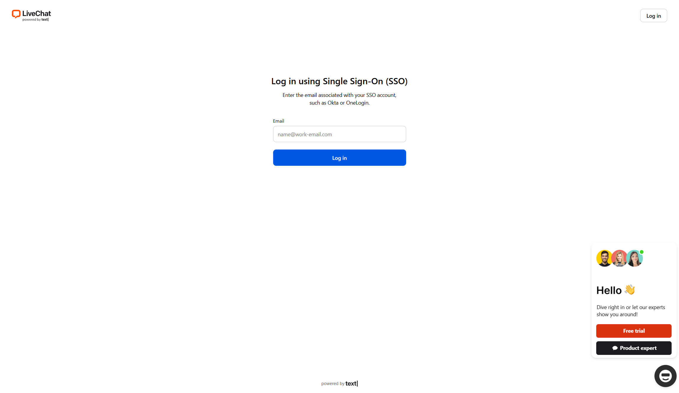 LiveChat login page