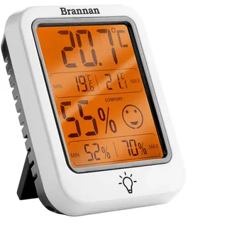 Brannan Indoor Digital Room Thermometer Hygrometer With Max Min Recording and Backlight LCD