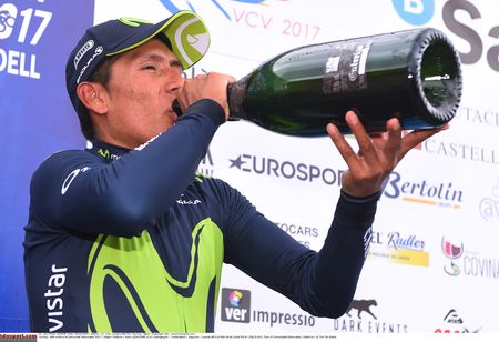 Nairo Quintana (Movistar) on the podium