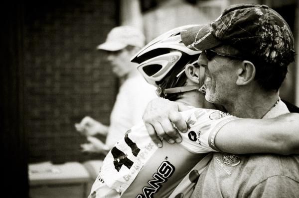 Bernard Van Ulden (Jelly Belly) gets congratulated by team director Danny Van Haute after his win.