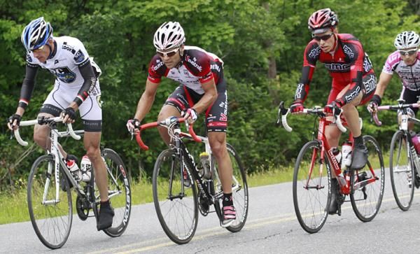 One of the break during stage three (l-r): Bjorn Papstein (SC Wledenbruck 2000), Darren Rolfe (Fly V Australia), Jeff Louder (BMC racing) and Derrick St-John (Garneau-Club Chaussure).