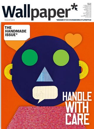 The Wallpaper cover has a face of a person made out of geometric shapes on an orange background.