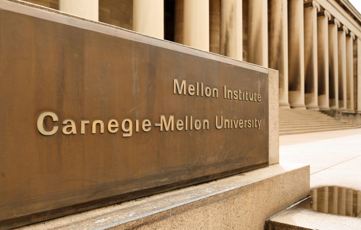 A sign displaying Carnegie Mellon University at the entrance to the school&amp;#039;s building