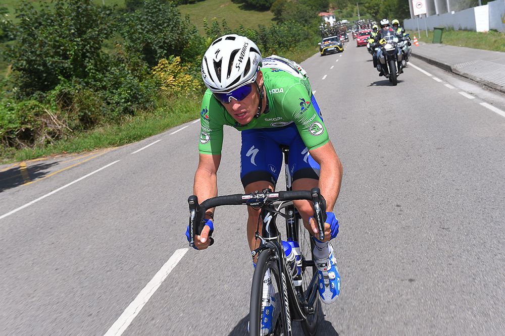 Gianni Meersman in green during stage 10 at the Vuelta