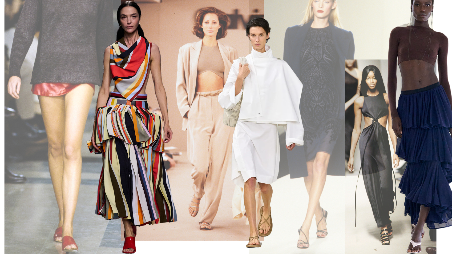 a collage of the best 90s shoes on models on the runway