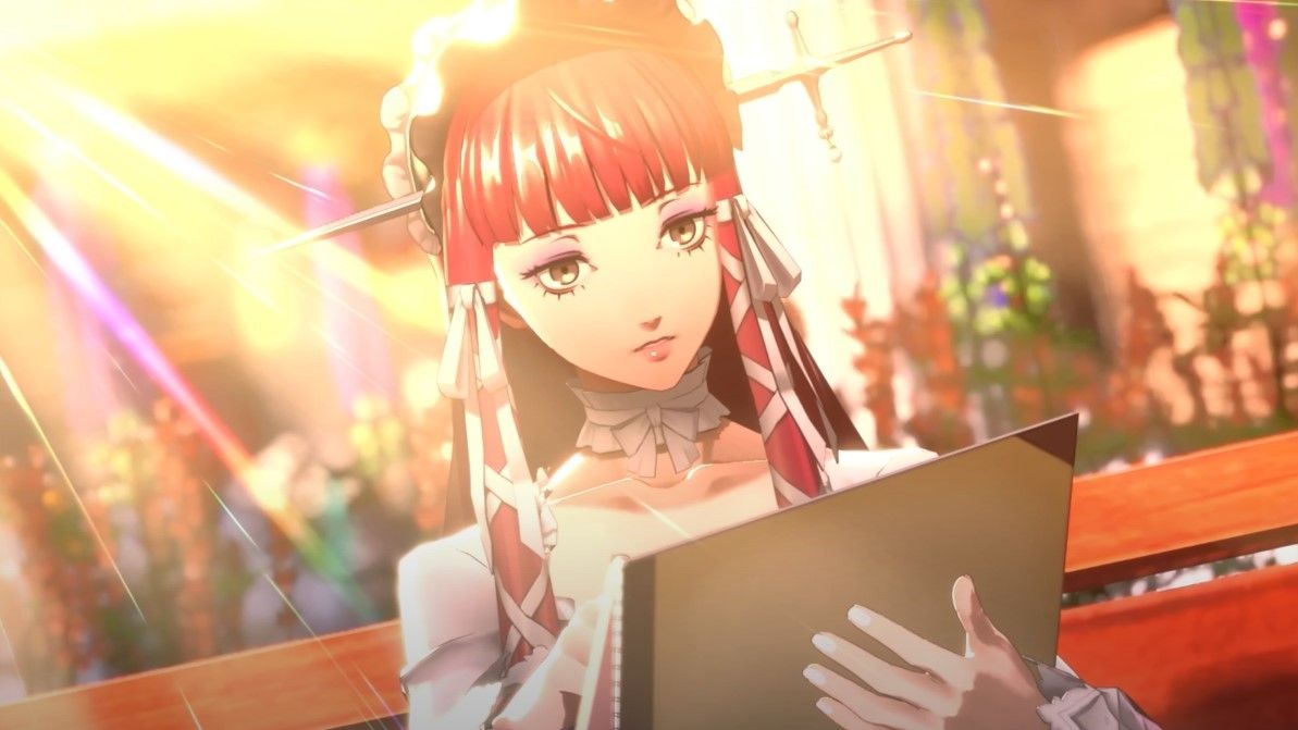 A screenshot of Chidori drawing something in the Persona 3 Reload &#039;conflicting fates&#039; trailer.