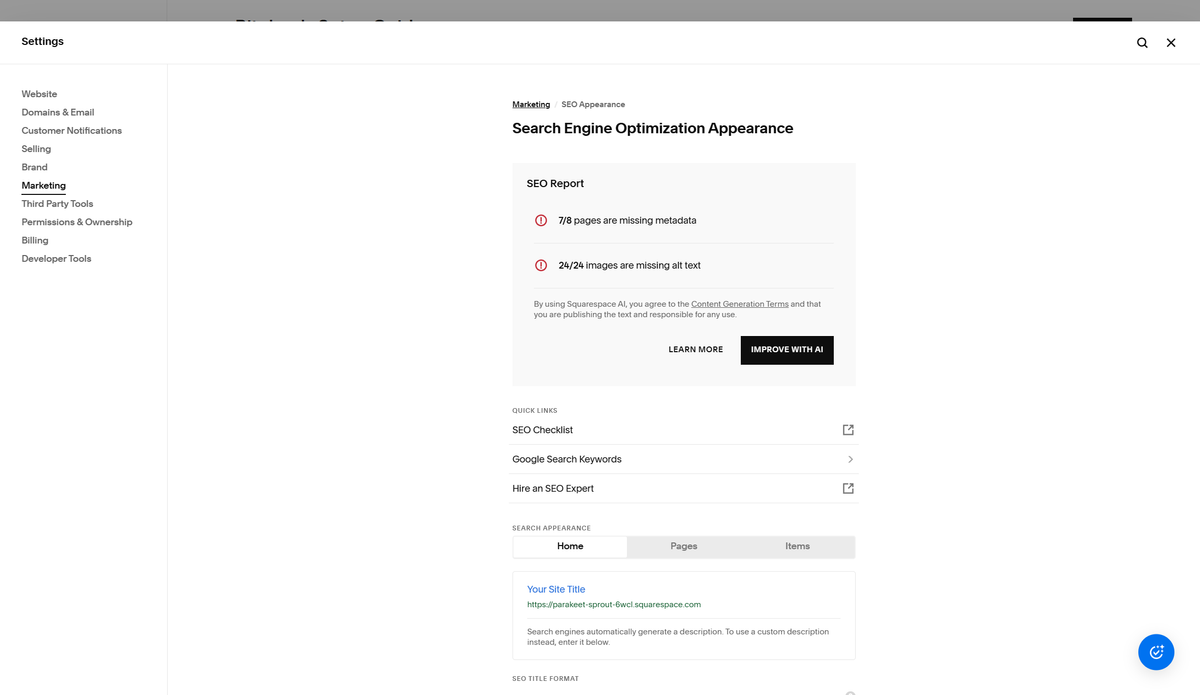 Squarespace search optimization