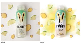 JF Rabbit drink before and after colour correction
