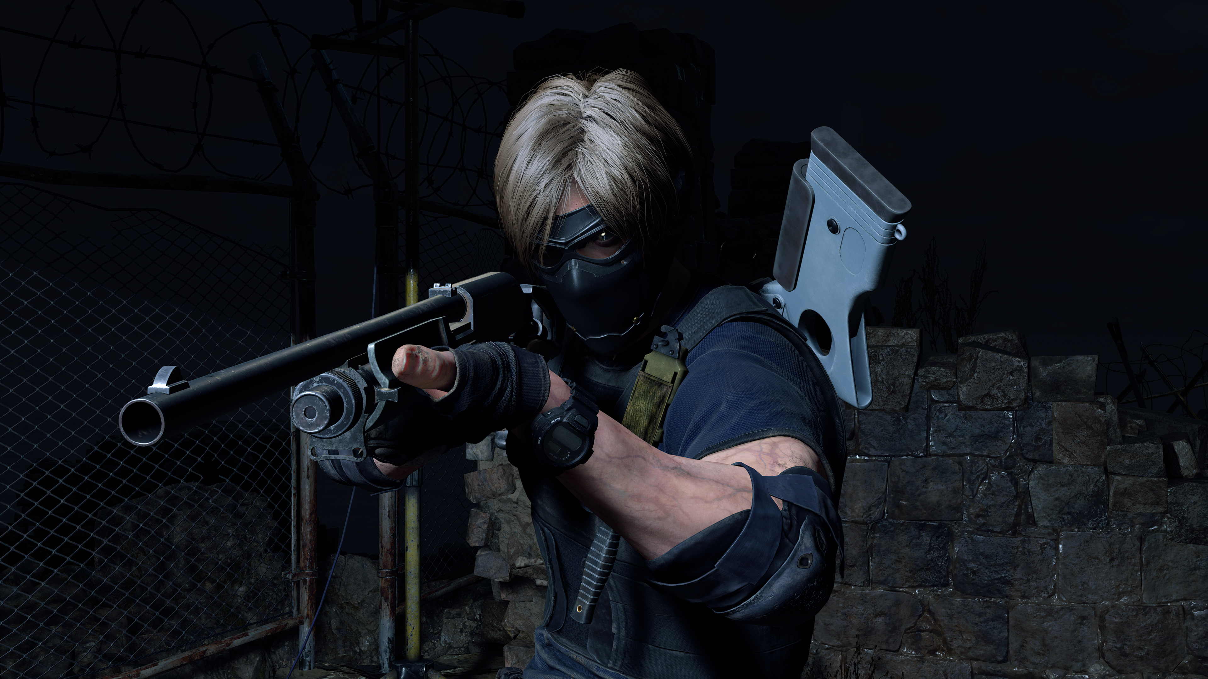Leon S. Kennedy holding weapon in Resident Evil 4 remake