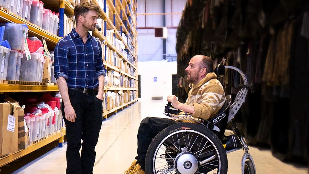 A still from David Holmes: The Boy Who Lived showing David Holmes and Daniel Radcliffe.