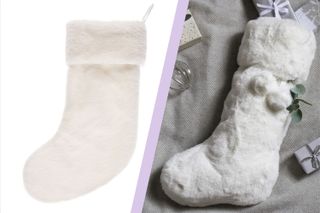 B&M faux fur stocking and The White Company faux-fur stocking