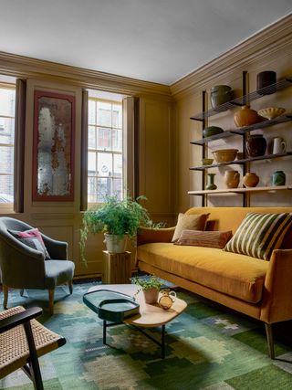 Living room with Kohl and Chalk Berber rug, Luke Irwin