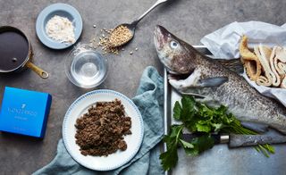 Swedish cod served with rumen and whole grain seeds