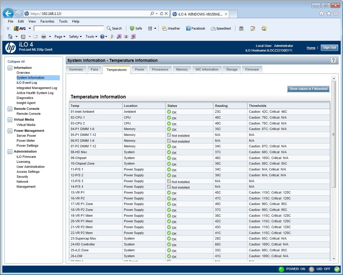 HP ML530p - Sea of Sensors