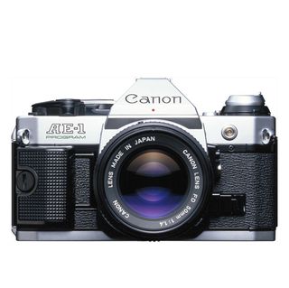 Canon AE-1 Program camera on a white background