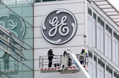 Baden, Switzerland - November 2, 2015: The new General Electric logo has been installed at the former Alstom thermal power headquarters.