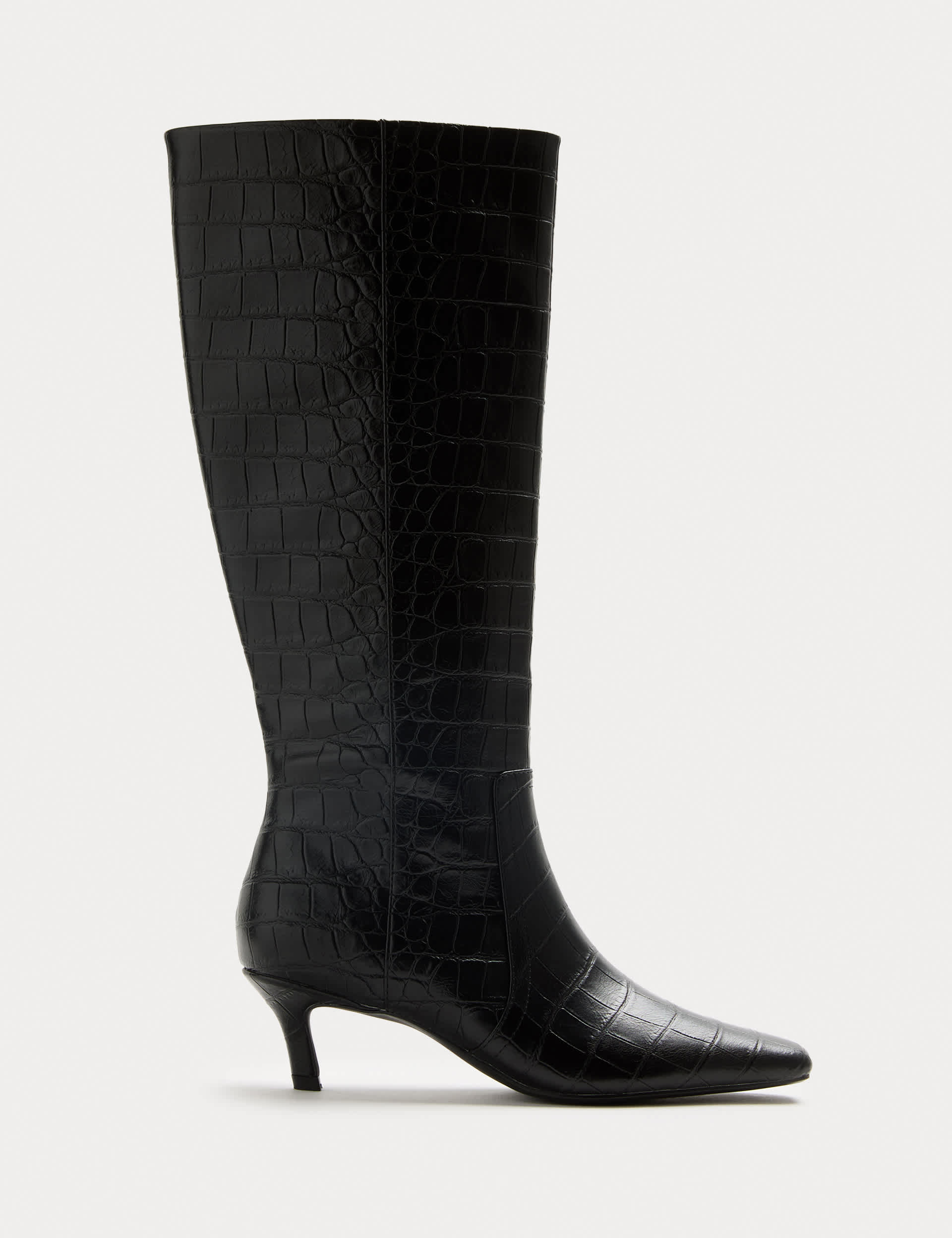 Croc Kitten Heel Knee High Boots