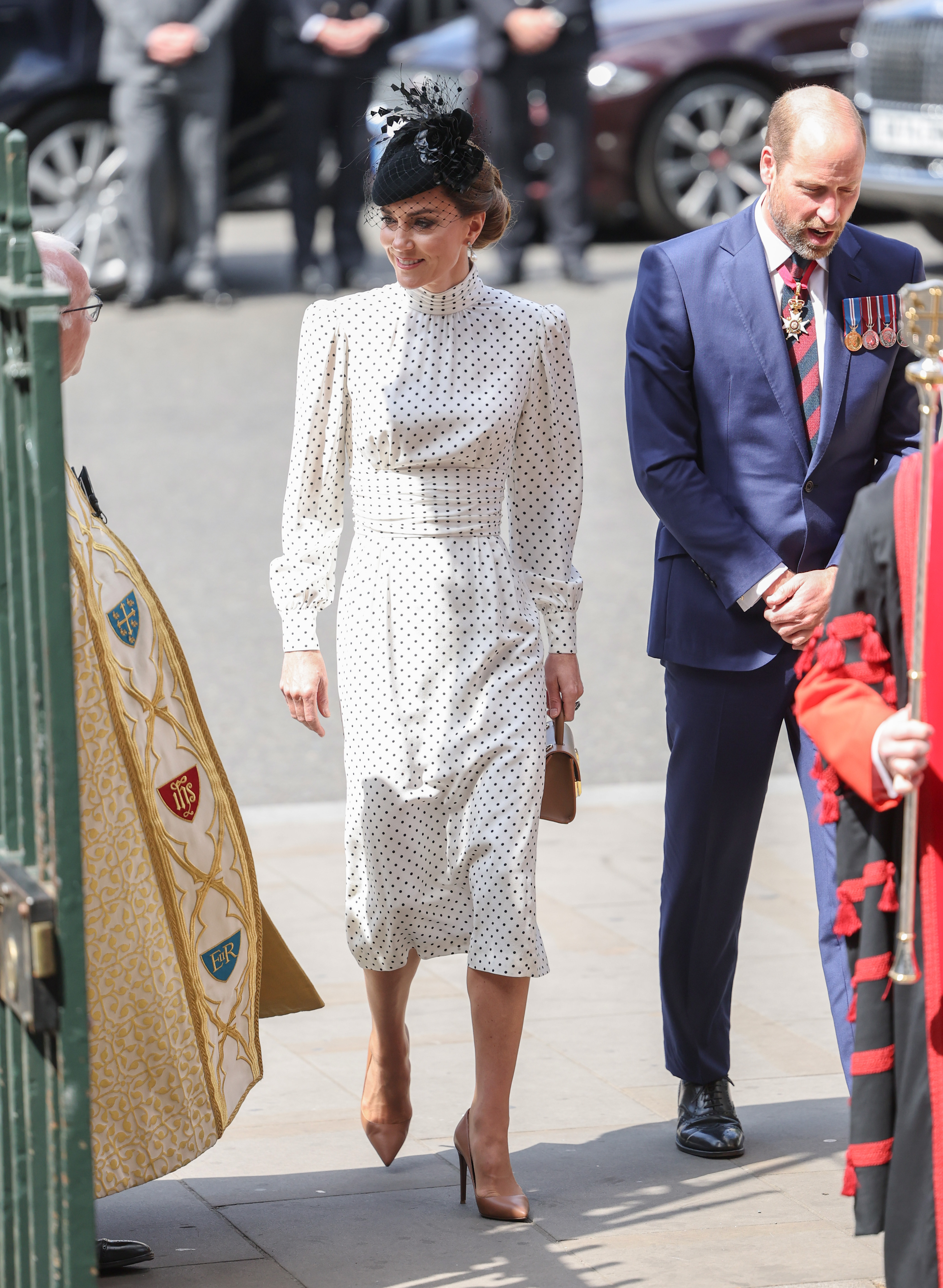 Catherine, Princess of Wales attends the thanksgiving service to mark The 80th anniversary of VE Day at Westminster Abbey on May 08, 2025 in London, England